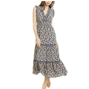 Max Studio- Tiered Crepe V-Neck Ruffle Dress- M